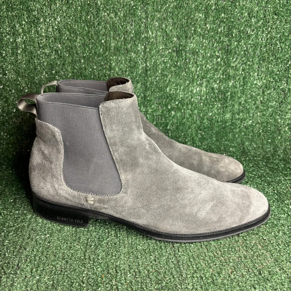 Kenneth Cole Chelsea Suede Ankle Elastic Goring Sleek Boot Grey Mens Size 10